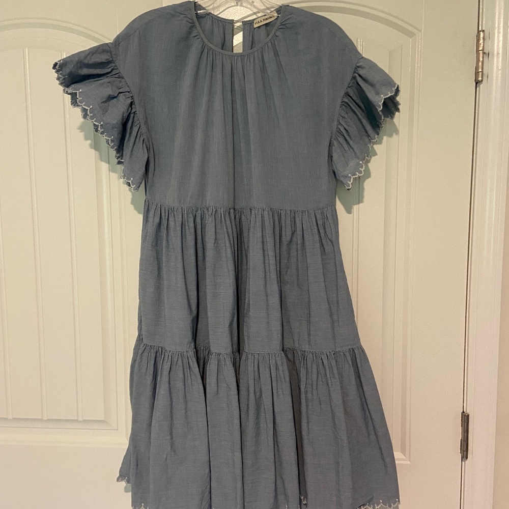 Ulla Johnson Light Blue, Cotton, Flutter-Sleeve, Tired Dress